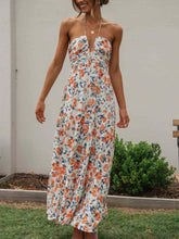 Load image into Gallery viewer, Boho Dream Orange Floral Halter Maxi Dress