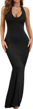 Load image into Gallery viewer, Valentina Black Halter Backless Maxi Dress