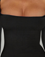 Load image into Gallery viewer, Black Ribbed Long Sleeve Square Neck Mini Dress