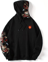 Load image into Gallery viewer, Men&#39;s Black Japanese Dragon Printed Long Sleeve Hoodie