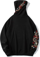 Load image into Gallery viewer, Men&#39;s Black Japanese Dragon Printed Long Sleeve Hoodie