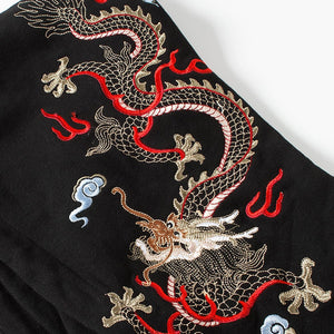 Men's Black Japanese Dragon Printed Long Sleeve Hoodie