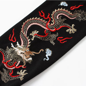Men's Black Japanese Dragon Printed Long Sleeve Hoodie