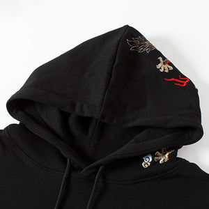 Men's Black Japanese Dragon Printed Long Sleeve Hoodie