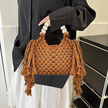 Load image into Gallery viewer, Handwoven Beaded Handle Fringe Khaki Handbag