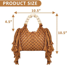 Load image into Gallery viewer, Handwoven Beaded Handle Fringe Khaki Handbag
