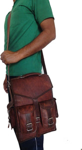 Handmade Brown Vintage Leather Laptop Messenger Bag Backpack