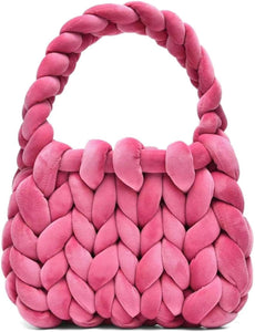 Handwoven Chunky Yarn Knit Pink Shoulder Bag Handmade Braided Purse
