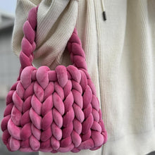 Load image into Gallery viewer, Handwoven Chunky Yarn Knit Pink Shoulder Bag Handmade Braided Purse