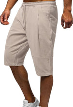 Load image into Gallery viewer, Men&#39;s Beige Summer Linen Drawstring Capri Shorts
