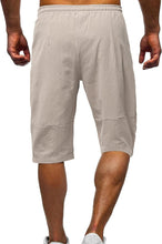 Load image into Gallery viewer, Men&#39;s Navy Blue Summer Linen Drawstring Capri Shorts