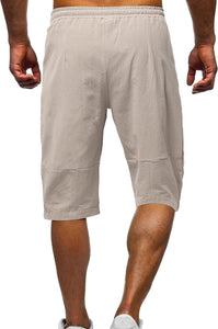 Men's Beige Summer Linen Drawstring Capri Shorts