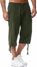 Load image into Gallery viewer, Men&#39;s Green Summer Linen Drawstring Capri Shorts