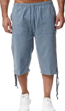 Load image into Gallery viewer, Men&#39;s Light Blue Summer Linen Drawstring Capri Shorts