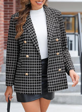 Load image into Gallery viewer, Stylish Black Tweed Double Breasted Long Sleeve Blazer