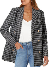 Load image into Gallery viewer, Stylish Beige Tweed Double Breasted Long Sleeve Blazer