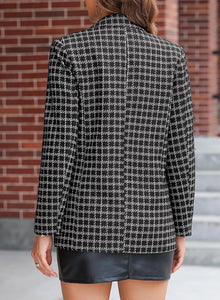 Stylish Black Tweed Double Breasted Long Sleeve Blazer