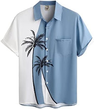 Load image into Gallery viewer, Men&#39;s Two Tone Blue/White Palm Tree Short Sleeve Shirt