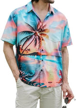 Load image into Gallery viewer, Men&#39;s Hawaiian Pink/Blue Palm Tree Short Sleeve Shirt