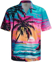 Load image into Gallery viewer, Men&#39;s Sunset Blue/PinkPalm Tree Short Sleeve Shirt