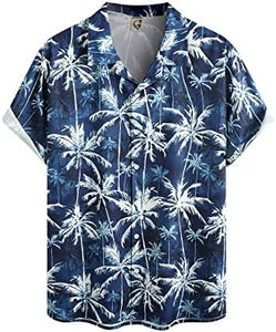 Men's Navy Blue/White Palm Tree Short Sleeve Shirt