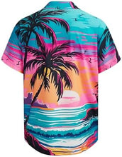 Load image into Gallery viewer, Men&#39;s Sunset Blue/PinkPalm Tree Short Sleeve Shirt