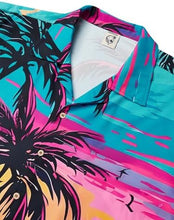 Load image into Gallery viewer, Men&#39;s Sunset Blue/PinkPalm Tree Short Sleeve Shirt