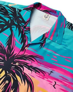 Men's Sunset Blue/PinkPalm Tree Short Sleeve Shirt