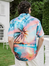 Load image into Gallery viewer, Men&#39;s Hawaiian Pink/Blue Palm Tree Short Sleeve Shirt