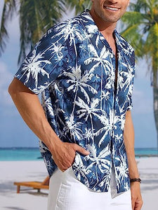 Men's Navy Blue/White Palm Tree Short Sleeve Shirt