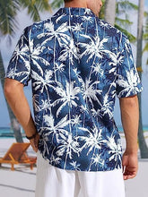 Load image into Gallery viewer, Men&#39;s Navy Blue/White Palm Tree Short Sleeve Shirt