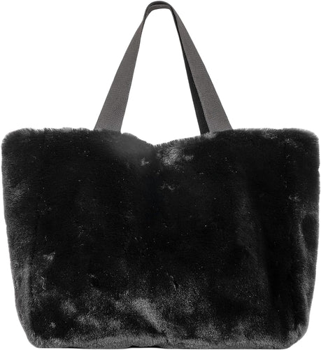 Winter Style Large Black Faux Fur Tote Handbag