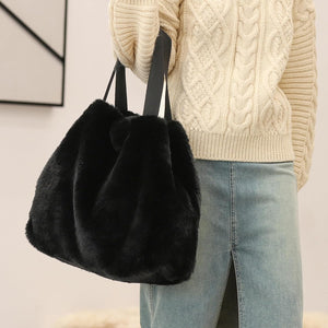 Winter Style Large Black Faux Fur Tote Handbag