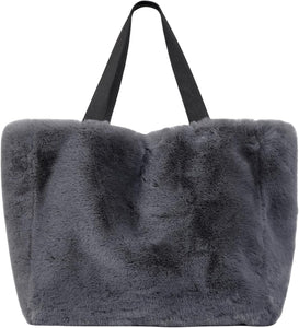 Winter Style Large Black Faux Fur Tote Handbag