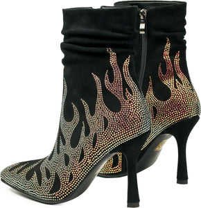 Black Crystal Embellished Suede Stiletto Heel Ankle Boots