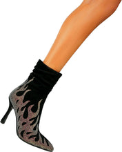 Load image into Gallery viewer, Black Crystal Embellished Suede Stiletto Heel Ankle Boots