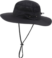 Load image into Gallery viewer, Men&#39;s Black Sun Hat Wide Brim Bucket Beach Safari Fishing Hat