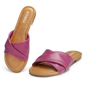Hot Pink Casual Leather Summer Flat Sandals