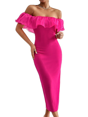 Passionate Pink Ruffled Strapless Midi Dress