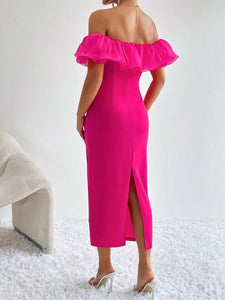 Passionate Pink Ruffled Strapless Midi Dress