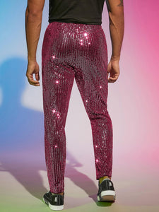 Men's Sequin Fuchsia Pink Glitter Dress Pants