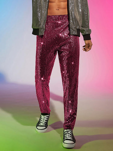 Men's Sequin Fuchsia Pink Glitter Dress Pants