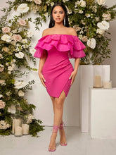 Load image into Gallery viewer, Hot Pink Ruffled Layered Off Shoulder Mini Dress