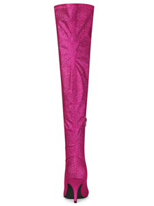 Hot Pink Stylish Glitter Over The Knee Boots