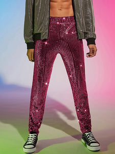 Men's Sequin Fuchsia Pink Glitter Dress Pants