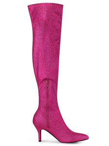 Hot Pink Stylish Glitter Over The Knee Boots