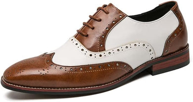 Men's Brown/White Oxford Wingtips Lace Up Two Tone Dress Shoes