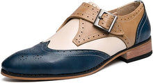 Load image into Gallery viewer, Men&#39;s Navy/Tan Oxford Wingtips Lace Up Two Tone Dress Shoes