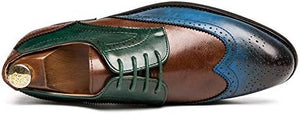 Men's Blue/Brown Multicolor Oxford Wingtips Loafer Two Tone Dress Shoes