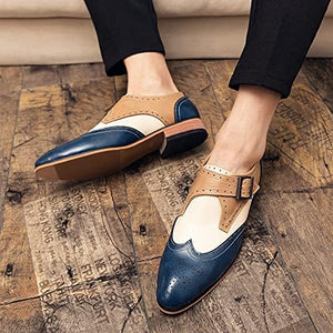 Men's Navy/Tan Oxford Wingtips Lace Up Two Tone Dress Shoes